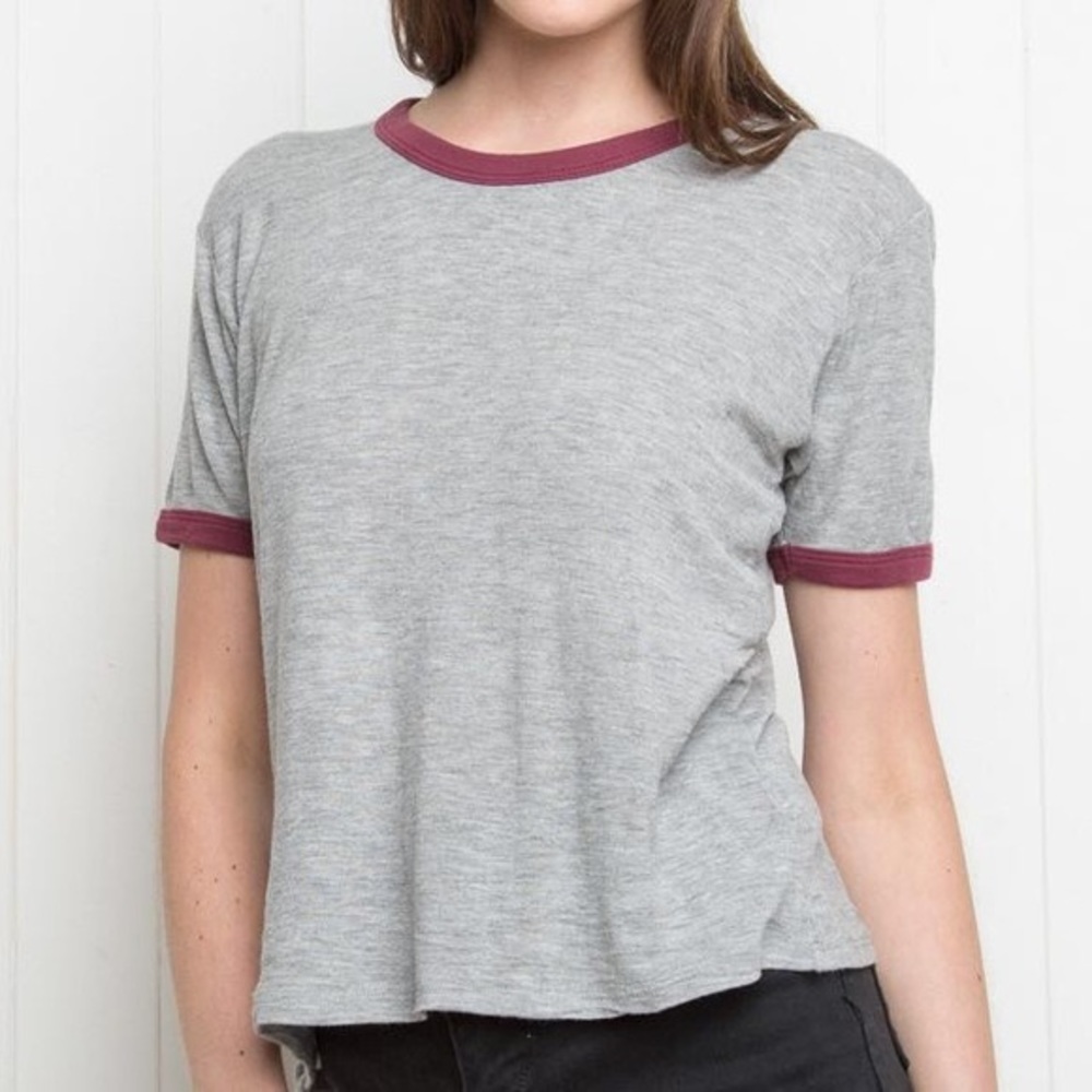 Brandy Melville Gray/dark red ringer tee - Picture 1 of 3